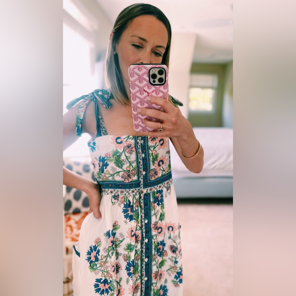 Juliet Dunn Tie Shoulder Dress In Rose Border - Size 1 — image 3 of 8